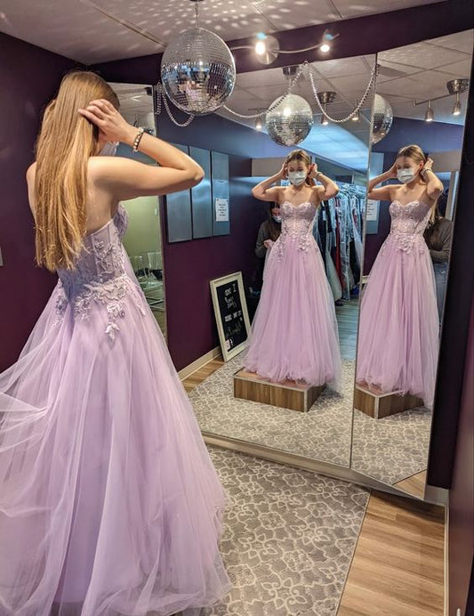 Long Sleeve Lilac Lace Sexy V-neck Evening Party Prom Dresses Online,P –  AlineBridal