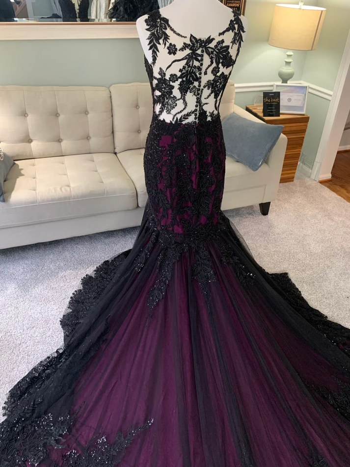 Black and Purple Wedding Dress, Gothic Wedding Dress, Trumpet Black Dr ...