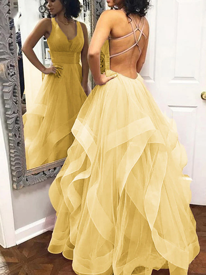 Yellow Prom Dress with Straps Formal Wear       fg503