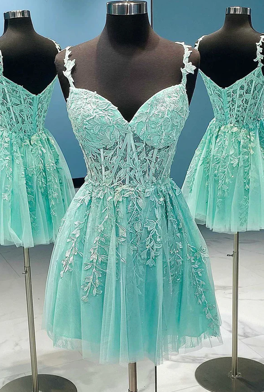 DDreamdressy Sage Green Tulle Floral Lace Backless A-Line Prom Dress with Slit Sage Green / US 16