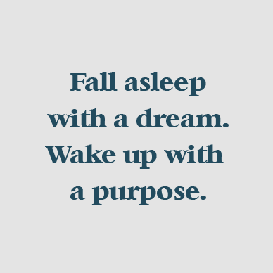 fall asleep with a dream. wake up with a purpose