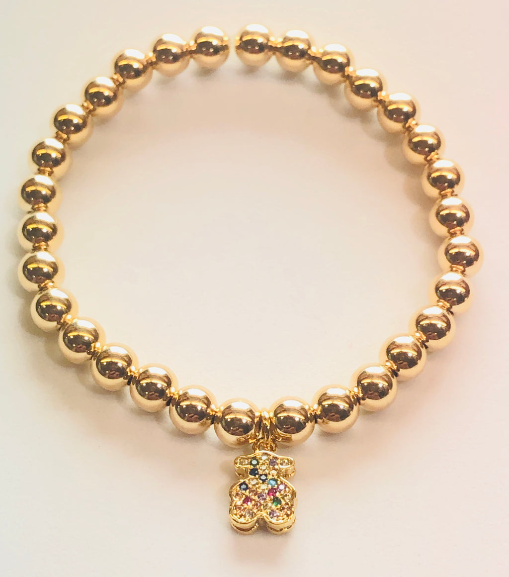 6mm 14kt Gold Filled Bead Bracelet with Jeweled Silver Dog Hanging Cha –  ARM CANDY COLLECTION
