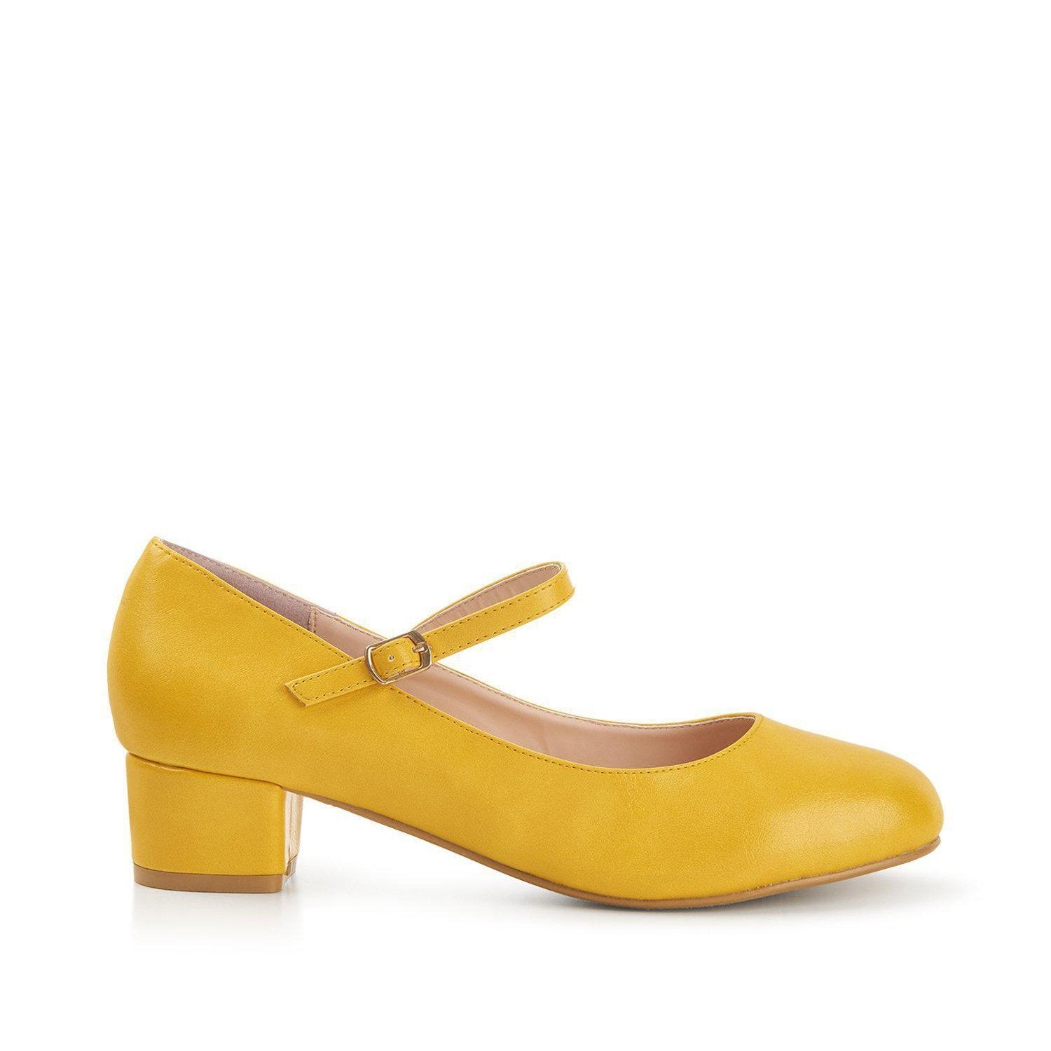 yellow shoes block heel