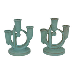 green art pottery candle holders