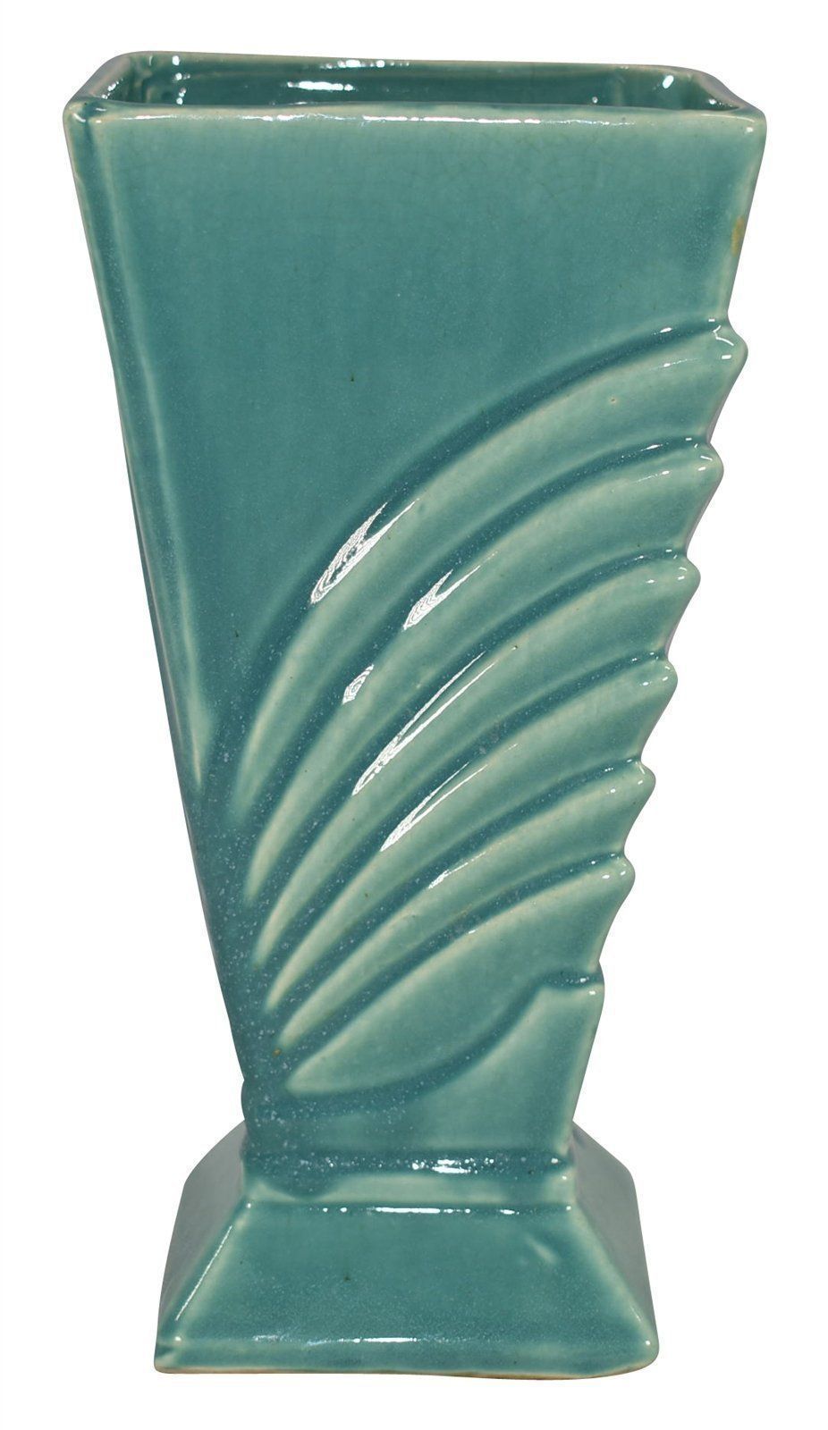 McCoy Pottery Art Deco Aqua Square Aqua Ceramic Vase | Just Art Pottery