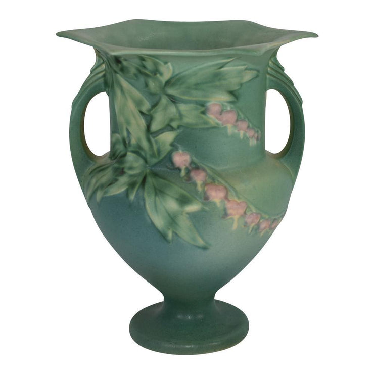 Roseville Pottery Bleeding Heart Green Ceramic Vase 139-8 | Just Art
