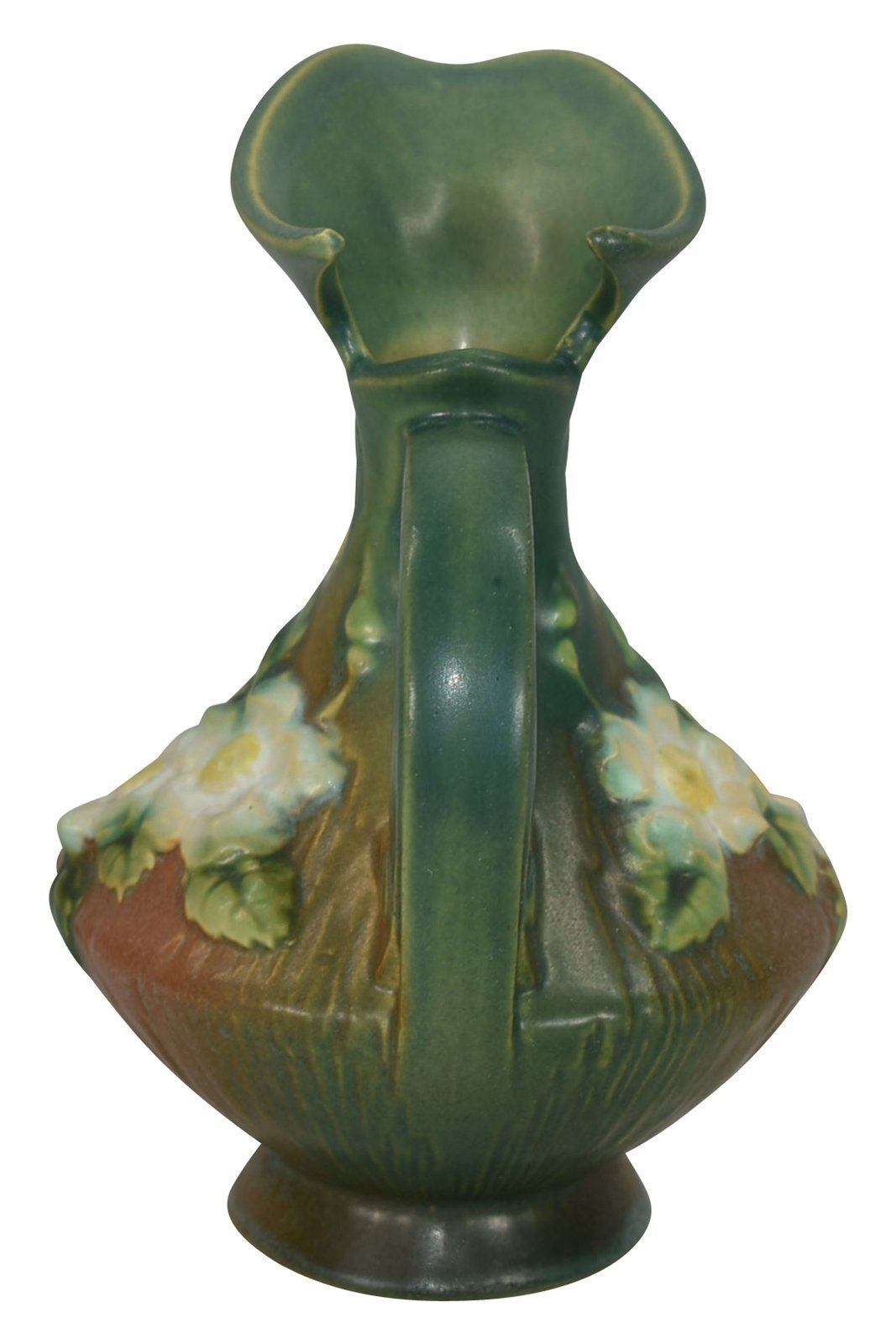 Roseville Pottery White Rose Brown And Green Ewer 981-6 | Just Art Pottery