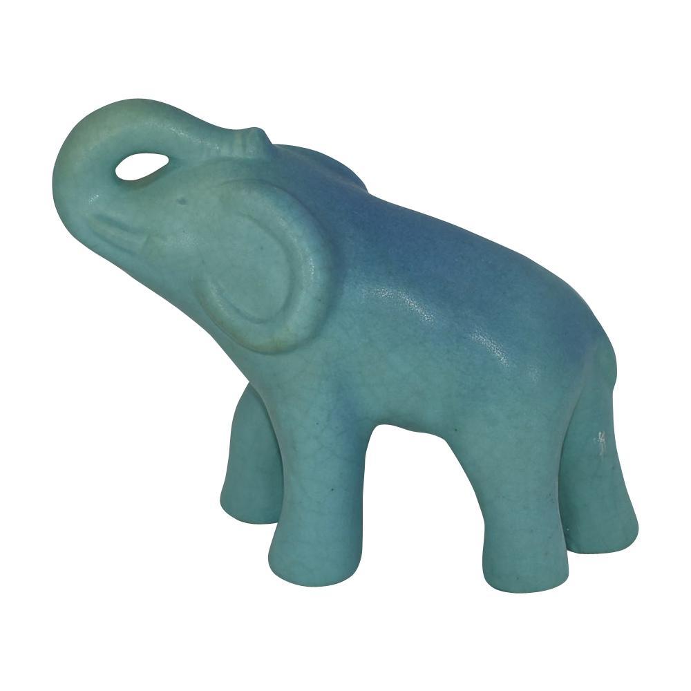 Van Briggle Pottery 1940s Blue Trunk Up Elephant Figurine | Just Art ...