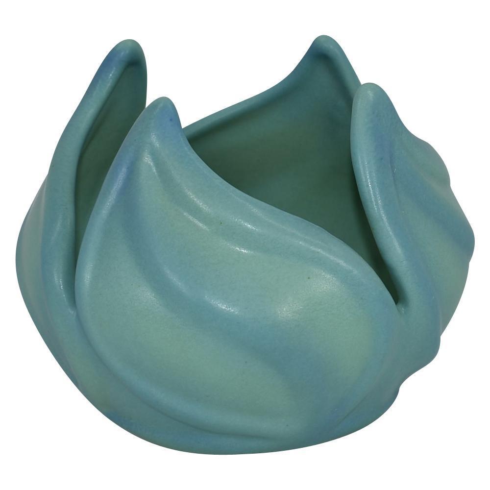 Van Briggle Pottery 1990s Blue Art Deco Leaf Form Vase (Ruff) | Just ...