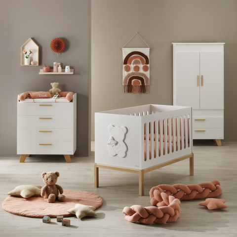 Cube Baby Cot White & Natural Beech Wood Azurra Design