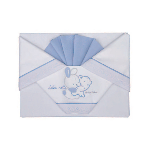 3 Piece Bed Linen Set, Blue with Bunny D82 Andy & Helen