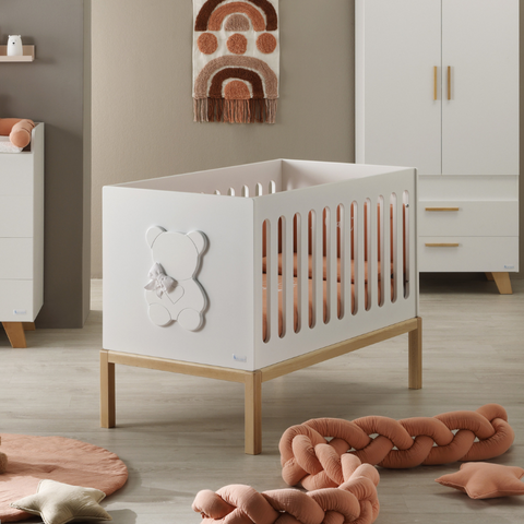 Cube Baby Cot White & Natural Beech Wood Azurra Design