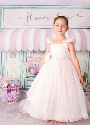 Rochie Lunga pentru Ceremonie, Mov cu Bust din Organza cu Pliseuri, Cristale si Margele pe Umeri si Fusta din Tulle 2952 Mon Princess