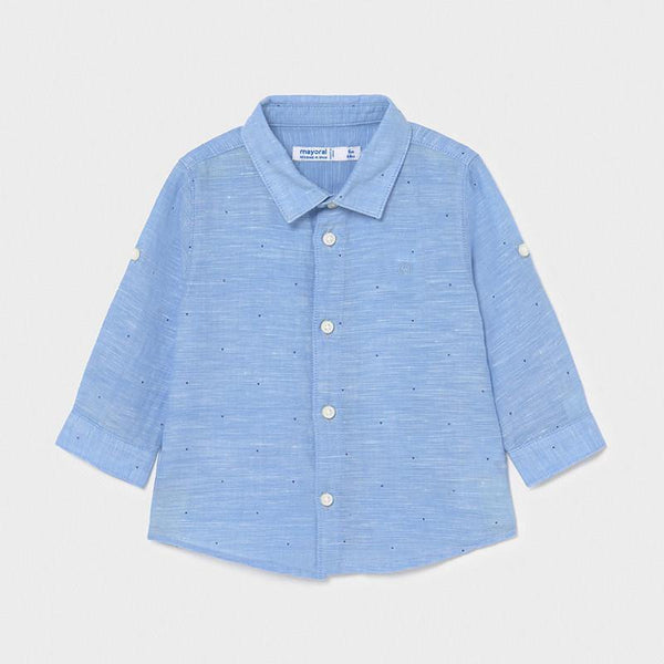 Long sleeve shirt for boys made of blue Mayoral linen