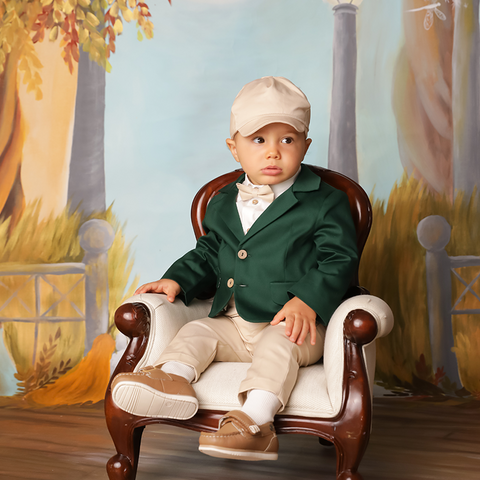 Boys Christening Costume Green Jacket Beige Pants AnneBebe