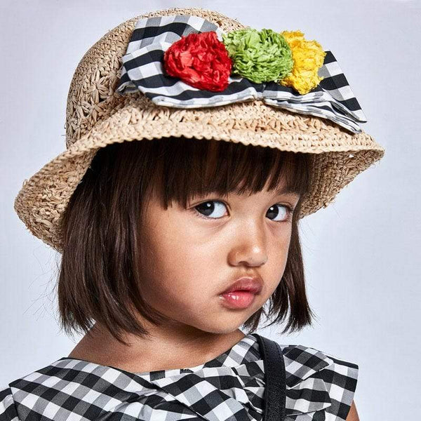 Cream fedora hat floral pattern Girls Mayoral 10081