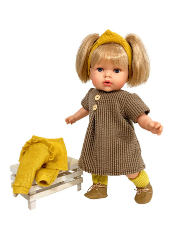 Blonde Tita doll with brown dress and cardigan