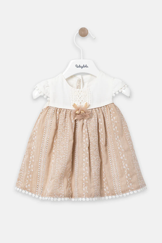 Cream Beige Dress With Embroidery Girls 13108 Baby Dola
