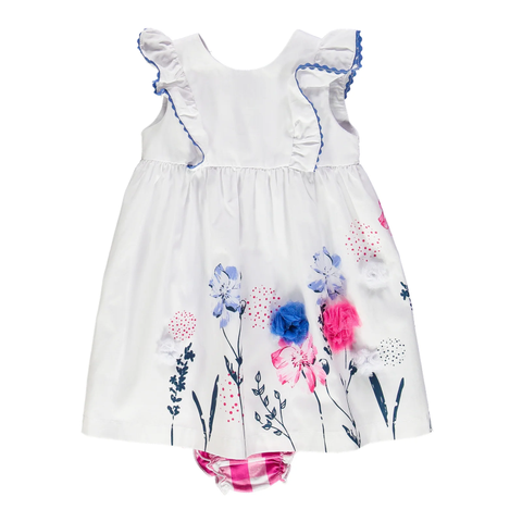 White Poplin Dress With Flowers