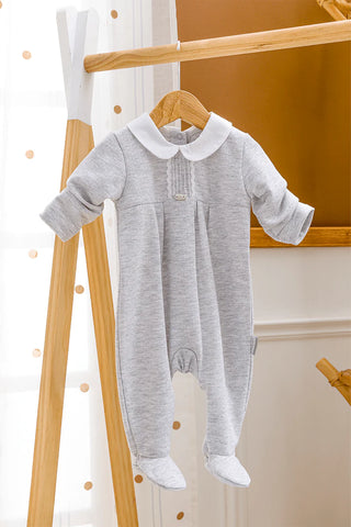 Gray Long Jumpsuit With Cream Inserts