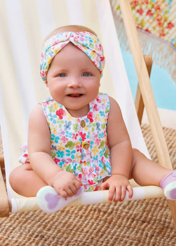 Mayoral 1691 Girl's Flower Print Body Short Jumpsuit With Headband