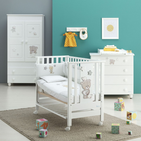 Set Lenjerie Bumbac Pentru Patut Co-Sleeping 3 Piese Contact Love Me Azzurra