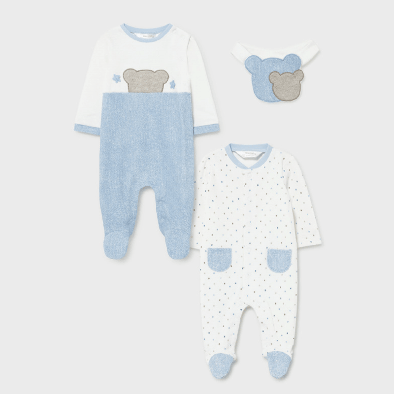 Set of 2 cream and blue overalls with bib Mayoral 2680