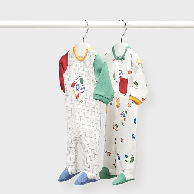 Set of 2 cream overalls with colorful planets Mayoral 1643 boys