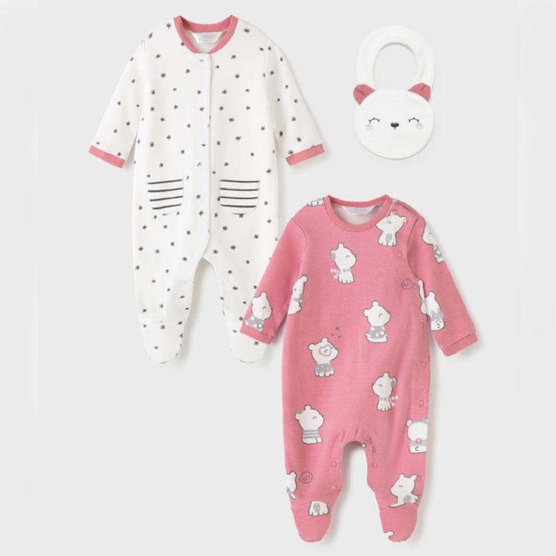 Gift Set of 2 Jumpsuits and Bib Powder Pink With Cream Mayoral 2670