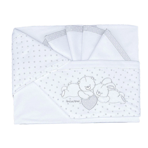 3-Piece Cot Bedding Set Gray With Teddy Bear & Bunny D64