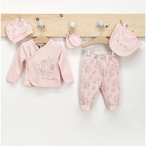 Newborn Set 5 Pieces Pink With Flower Print