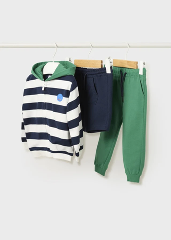 3 Piece Tracksuit Green With Navy Blue Hoodie & 2 Pairs Boy's Pants Mayoral 1835