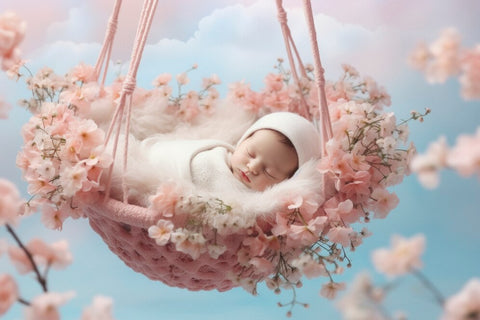 baby in a flower basket