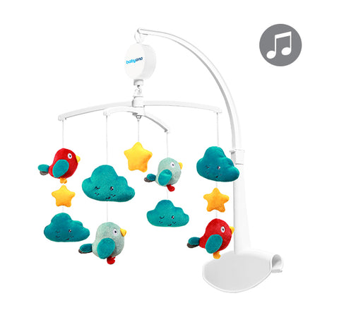 Multicolored musical carousel for crib with extra toys, CLOUDS & BIRDS Babyono, 627