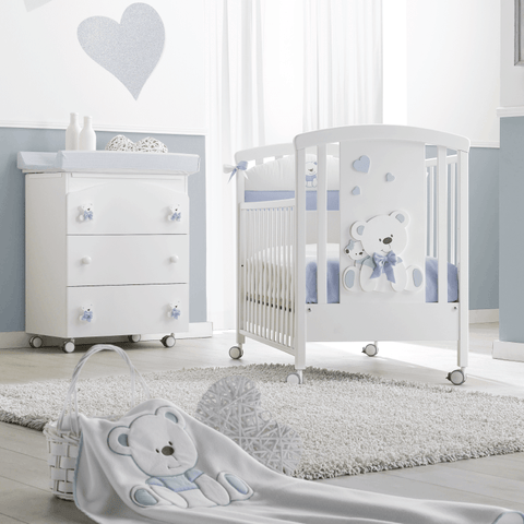 Baby cot Tato Erbesi Boys with drawer and sliding side Italy White & Blue