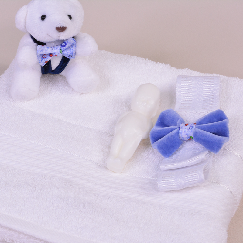 Blue and white teddy bear christening suit for boys