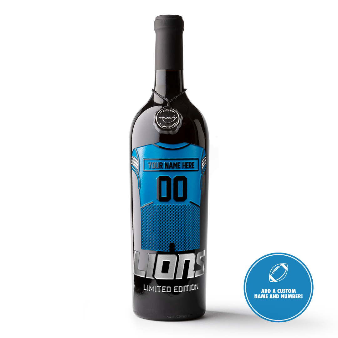 Detroit Lions Custom Jersey Etched Wine - Manos Wine product image