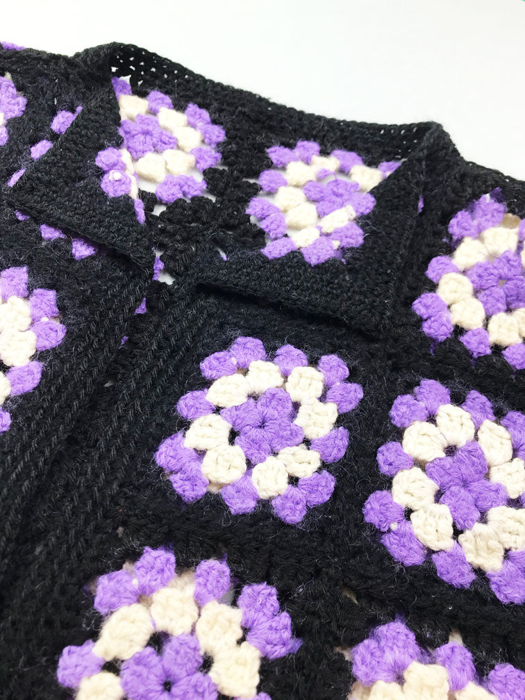 Cardigan Crochet Motif Fleurs Vintage