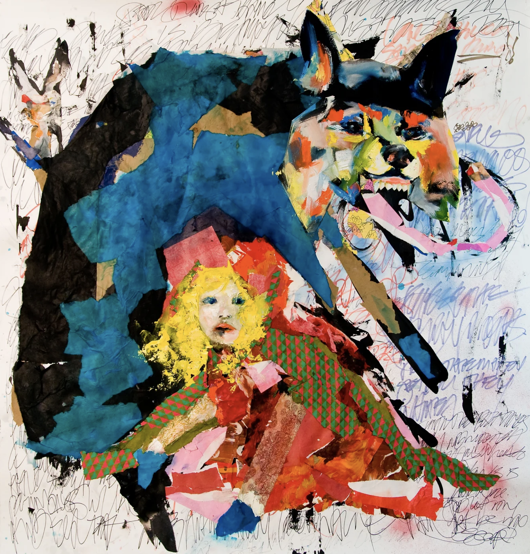The Wolf in Youth 2013 (50.5" x 51") Mixed Media Collage and Oil on Archival Paper