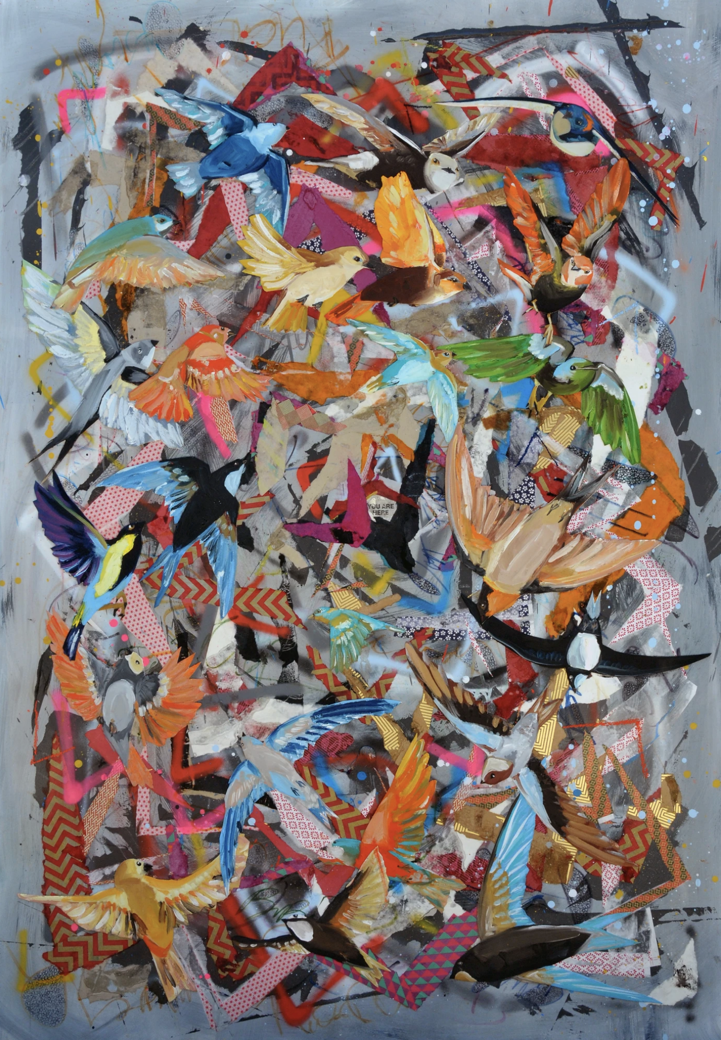 The Murmur of Proclamation 2015 (46"x66") Mixed media collage and oil on panel board..