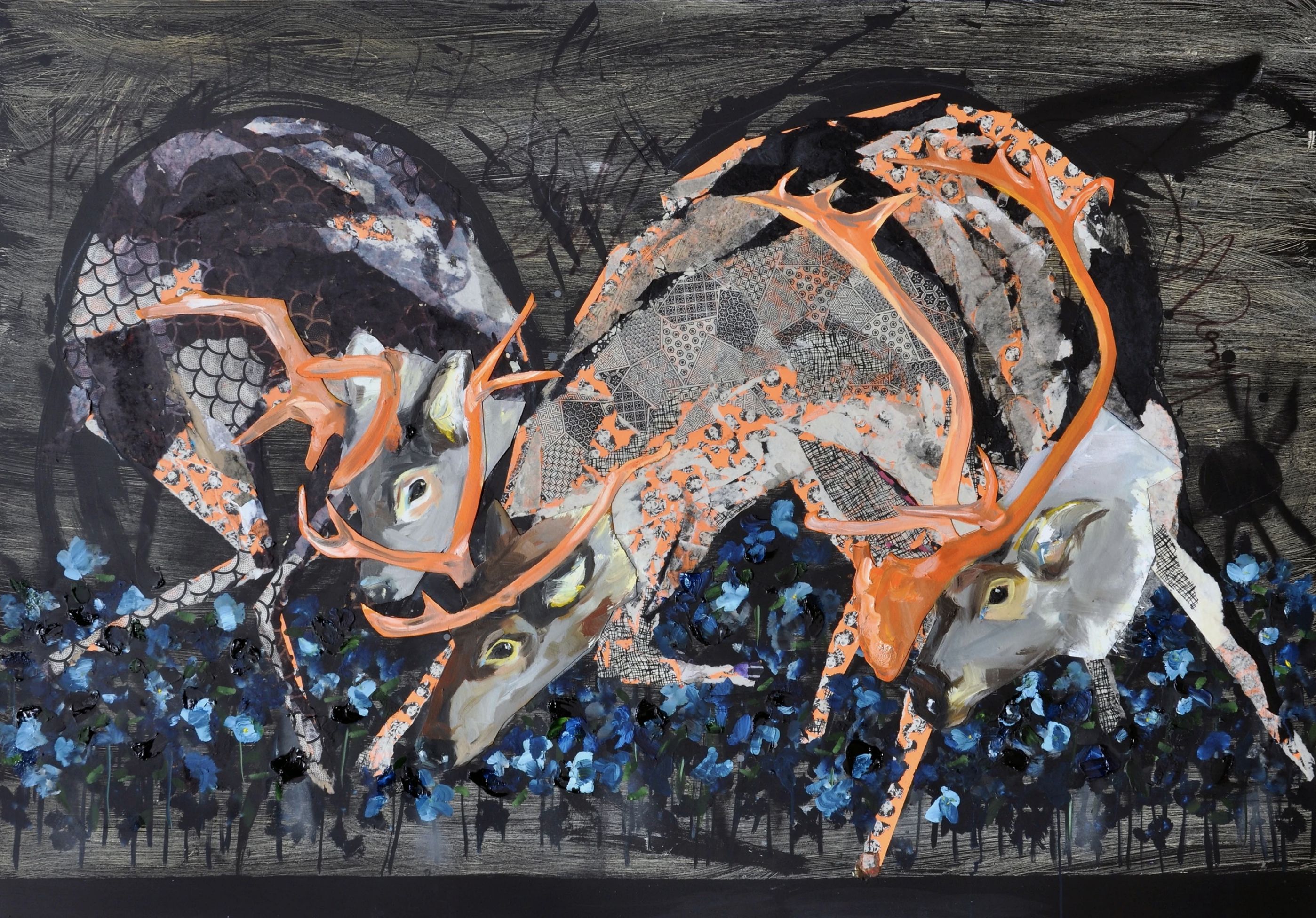 Kirin 2016 (44"x66") Mixed media collage and oil on panel board.