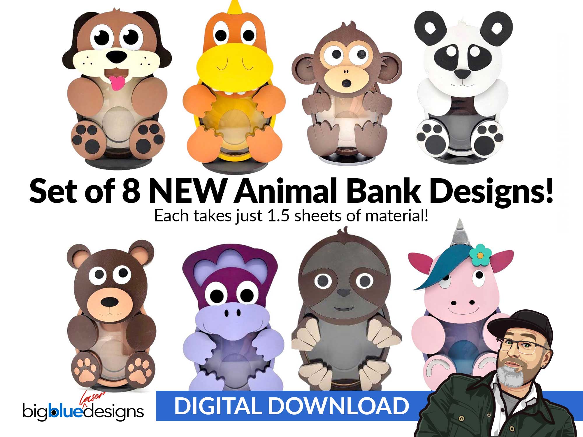 inflatie Treinstation niemand Animal Bank Set v2 (8 Bank Designs) – Big Blue Laser Designs