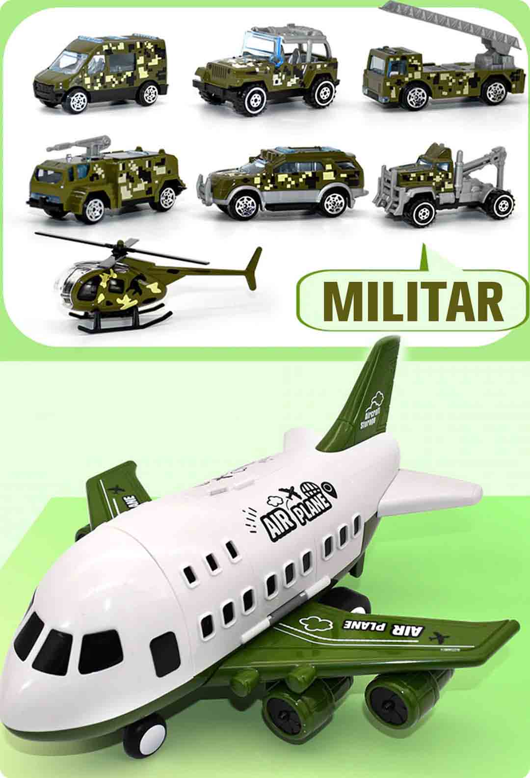 Modelo Militar do Jumbo® Avião de Brinquedo c/ 6 Super Carrinhos Disponível em: www.descontara.com