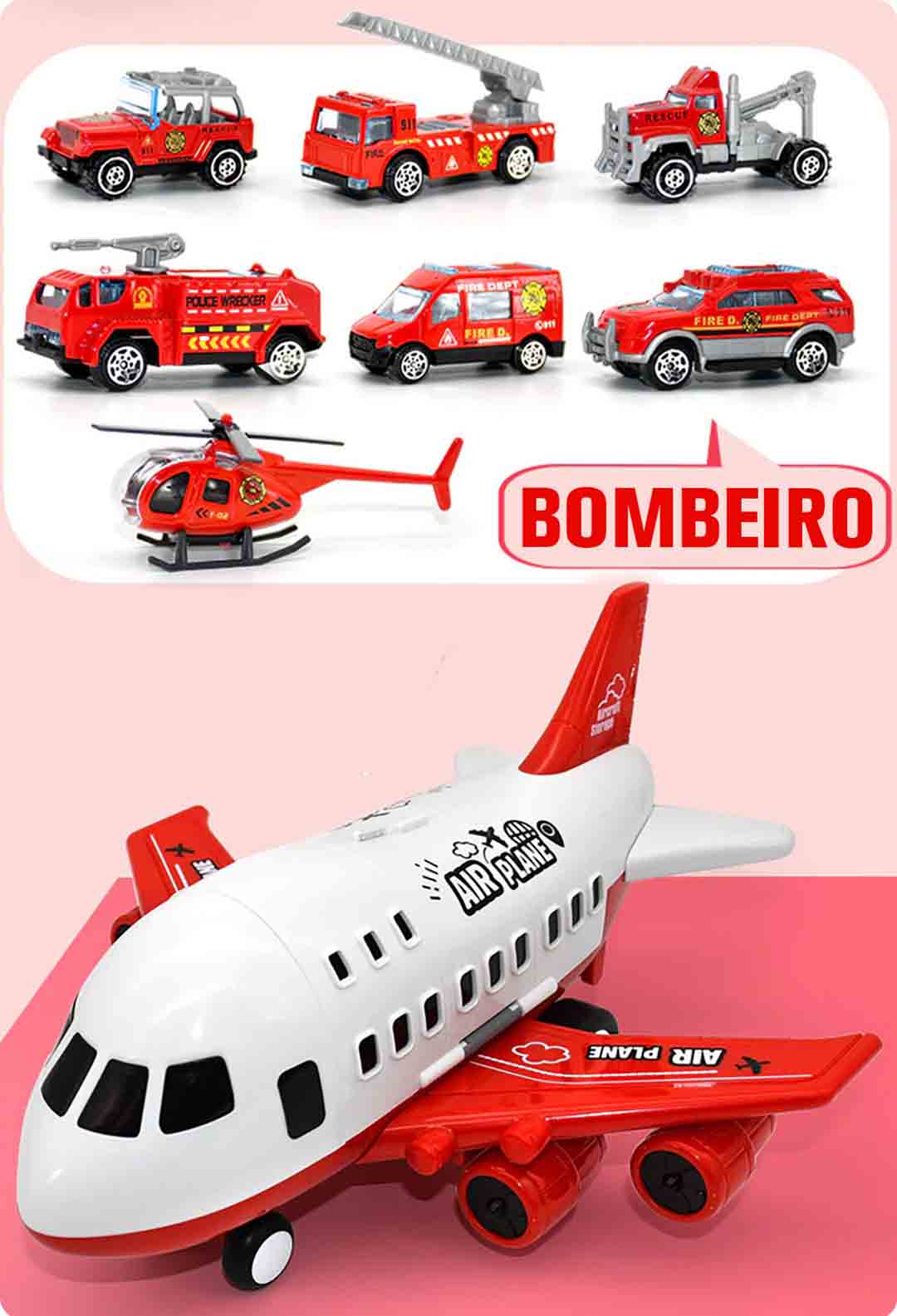 Modelo Bombeiro do Jumbo® Avião de Brinquedo c/ 6 Super Carrinhos Disponível em: www.descontara.com