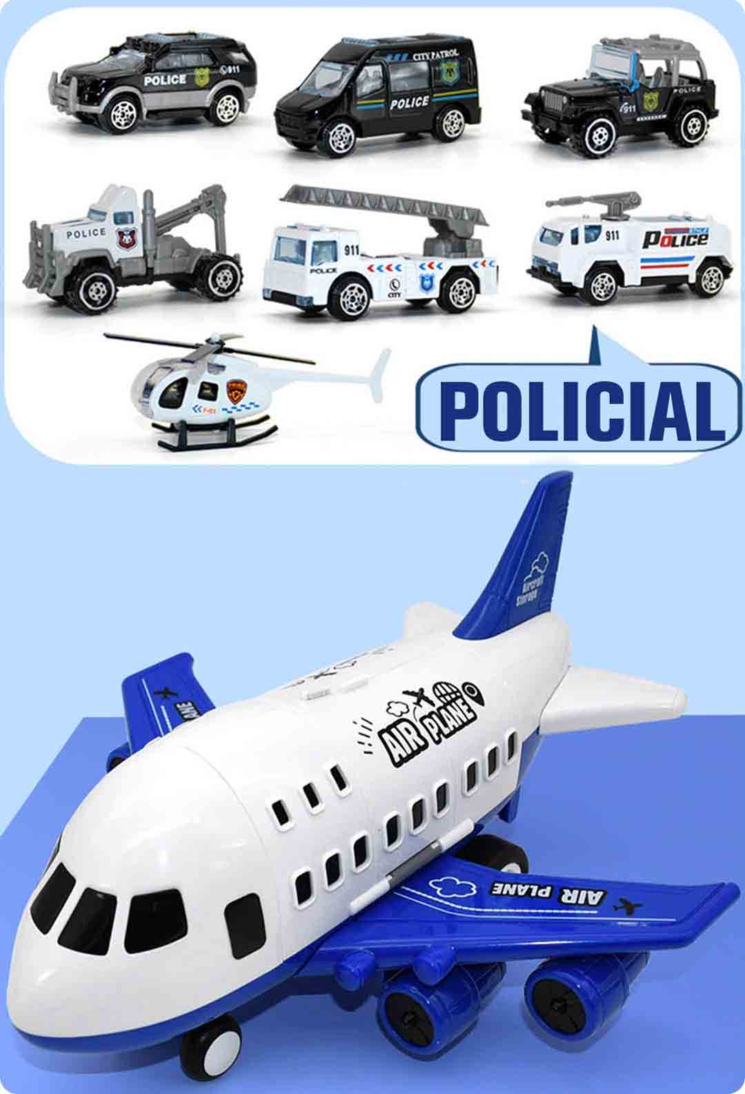 Modelo Policial do Jumbo® Avião de Brinquedo c/ 6 Super Carrinhos Disponível em: www.descontara.com