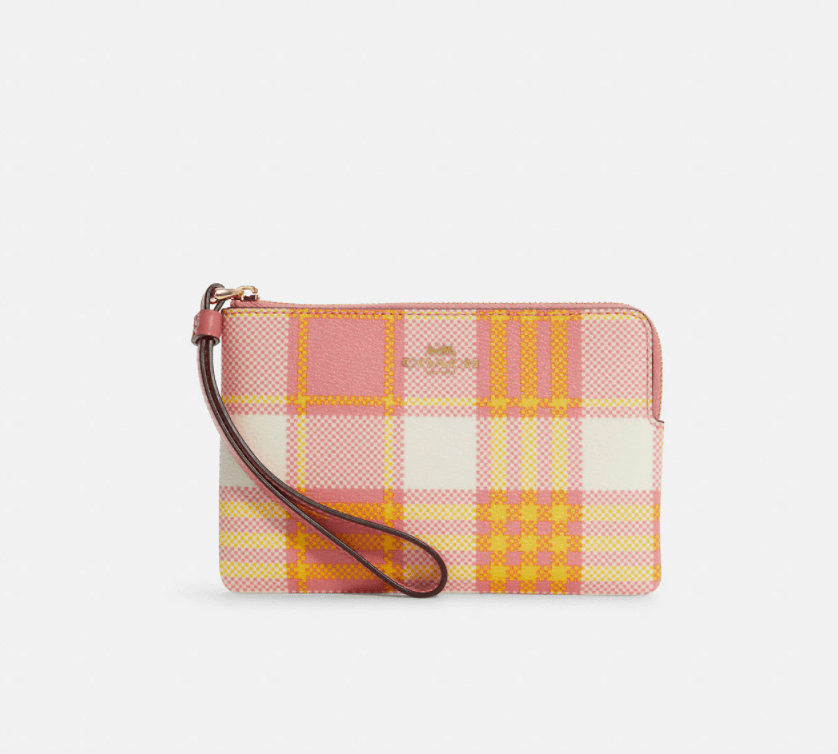 Coach Corner Zip Wristlet With Garden Plaid Print – MERRIA