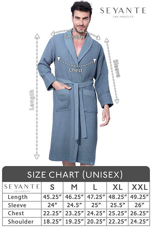 Size Guide Men's Full Length Lightweight Waffle Spa Robe with Shawl Collar