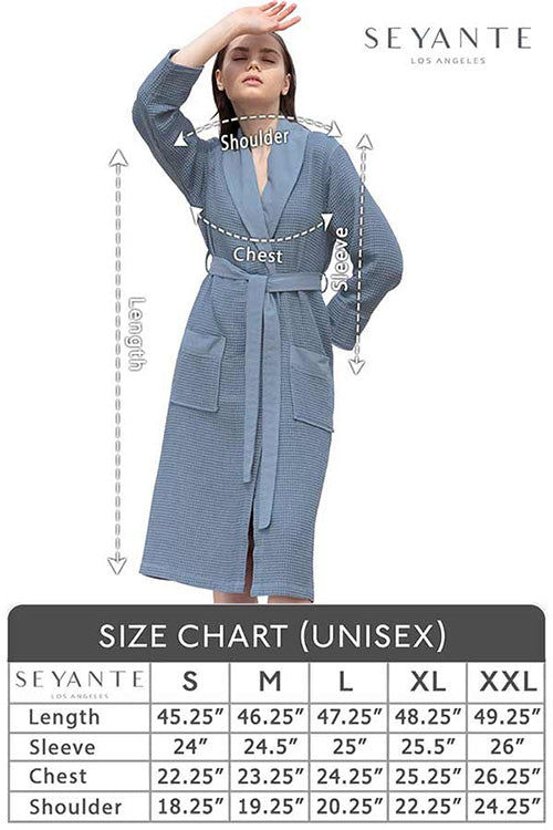 Size Guide Women's Full Length Lightweight Waffle Spa Robe with Shawl Collar