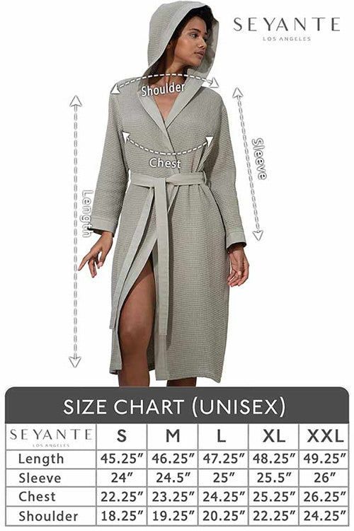 Size Guide Women's Hooded Turkish Cotton Waffle Robe