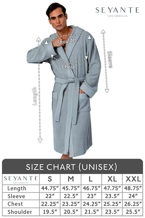 Men's Luxury Turkish Cotton Terry Cloth Robe with Hood Size Chart